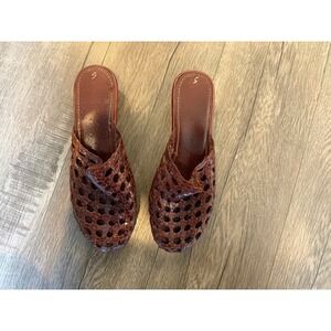 Woven Leather Mules Slides Brown Size 5 Womens Summer Shoes‎